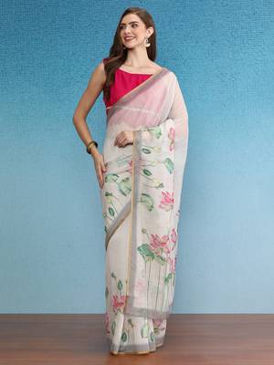 Chanderi Cotton Digital Printed Saree With Blouse Piece 1