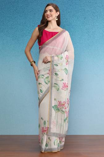 Chanderi Cotton Digital Printed Saree With Blouse Piece
