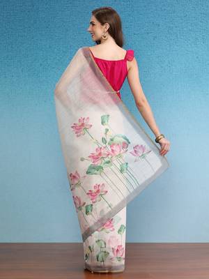 Chanderi Cotton Digital Printed Saree With Blouse Piece 2