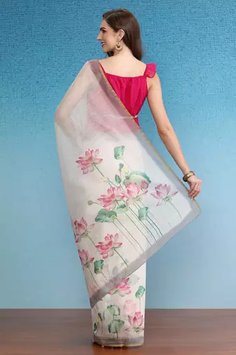 Chanderi Cotton Digital Printed Saree With Blouse Piece