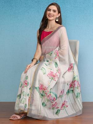 Chanderi Cotton Digital Printed Saree With Blouse Piece 3