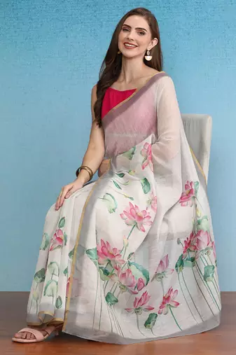 Chanderi Cotton Digital Printed Saree With Blouse Piece