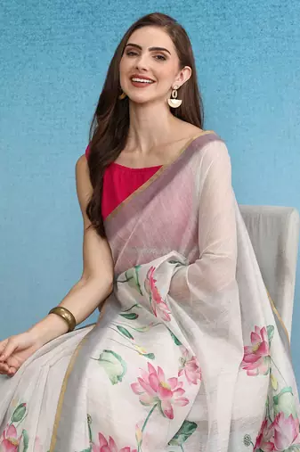 Chanderi Cotton Digital Printed Saree With Blouse Piece