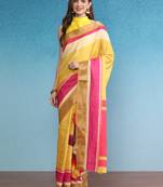 Color Blocked Zari Border Printed Silk Blend Saree With Blouse Piece