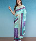 Blocky Stripes Soft Silk Zari Border Printed Saree With Blouse Piece