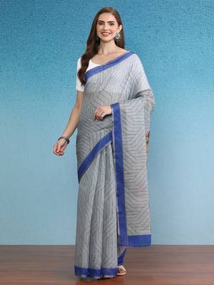 Cotton Zari Tissue Printed Saree With Blouse Piece 1