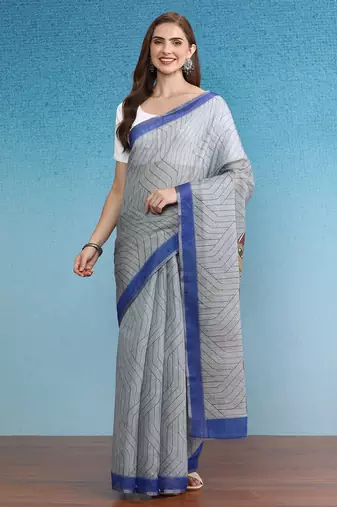Cotton Zari Tissue Printed Saree With Blouse Piece