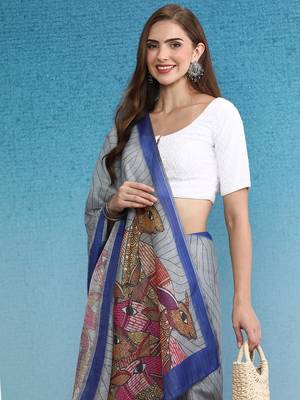 Cotton Zari Tissue Printed Saree With Blouse Piece 3