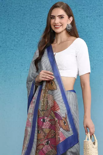 Cotton Zari Tissue Printed Saree With Blouse Piece