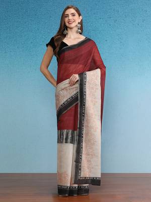 Cotton Zari Tissue Printed Saree With Blouse Piece 1