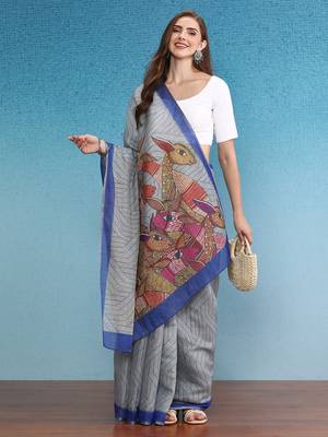Cotton Zari Tissue Printed Saree With Blouse Piece 4