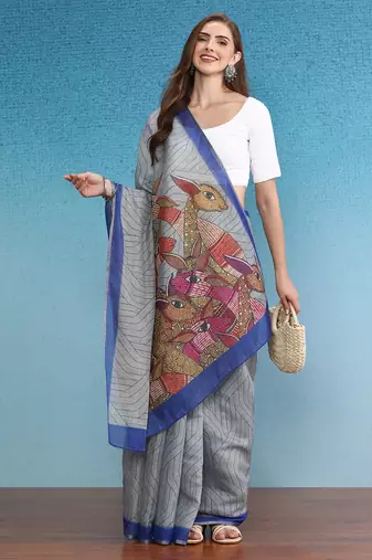 Cotton Zari Tissue Printed Saree With Blouse Piece