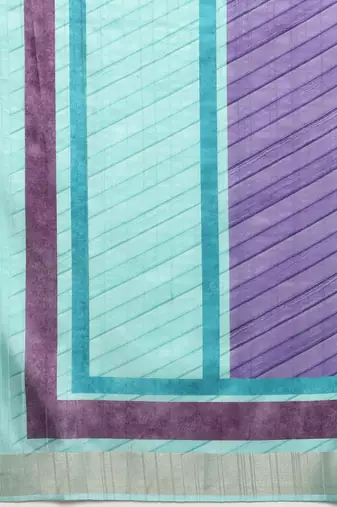 Blocky Stripes Soft Silk Zari Border Printed Saree With Blouse Piece