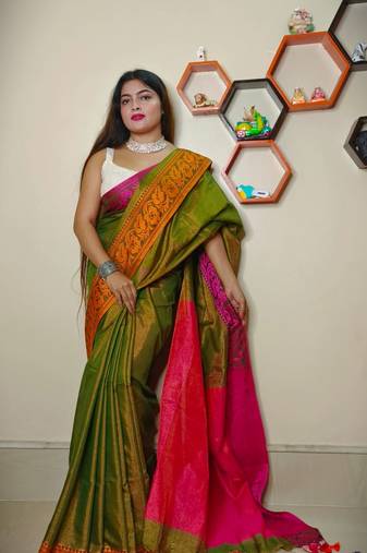 Fabulous Tissue Khadi Cotton Saree With Blouse Piece