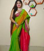 Fabulous Green Tissue Khadi Cotton Saree With Blouse Piece