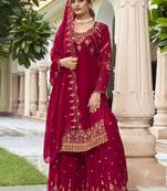 Maroon georgette embroidery designer sharara suit