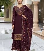 Violet georgette embroidery designer sharara suit