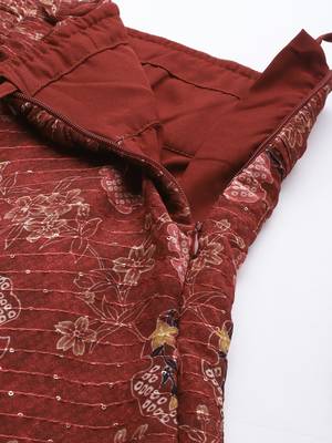 Ethnovog Ready To Wear Wine Georgette Digital Printed Lehenga Set 4