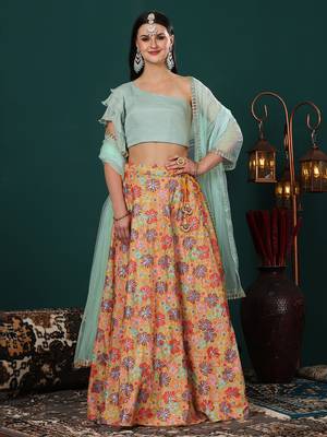 Ethnovog Ready To Wear Green N Multicolored Embroidered Chinon Lehenga Set 1