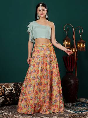 Ethnovog Ready To Wear Green N Multicolored Embroidered Chinon Lehenga Set 3