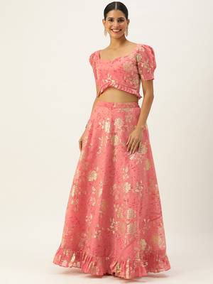 Ethnovog Ready To Wear Pink Art Silk Foli Print Co Ords Sets 1