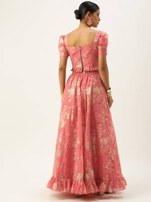 Ethnovog Ready To Wear Pink Art Silk Foli Print Co Ords Sets 2