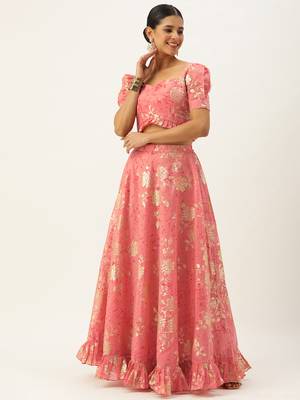 Ethnovog Ready To Wear Pink Art Silk Foli Print Co Ords Sets 3