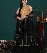 Ethnovog Ready To Wear Green Art Silk N Net Lehenga Set
