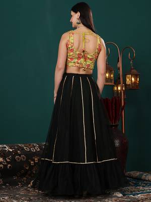Ethnovog Ready To Wear Green Art Silk N Net Lehenga Set 2