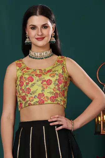 Ethnovog Ready To Wear Green Art Silk N Net Lehenga Set