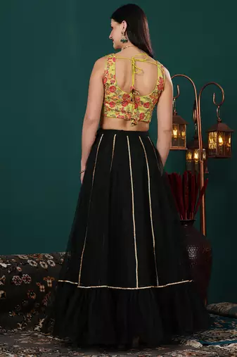 Ethnovog Ready To Wear Green Art Silk N Net Lehenga Set