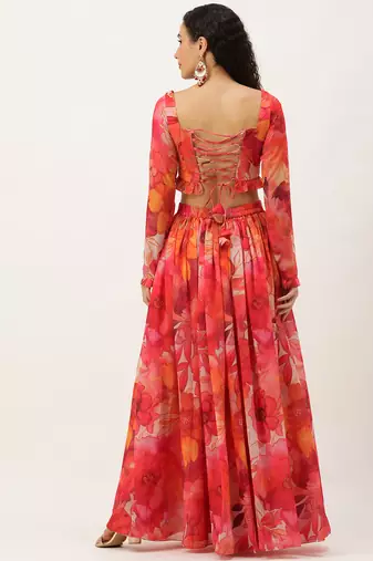 Ethnovog Ready To Wear Multicolor Digital Printed Georgette Co Ords Set