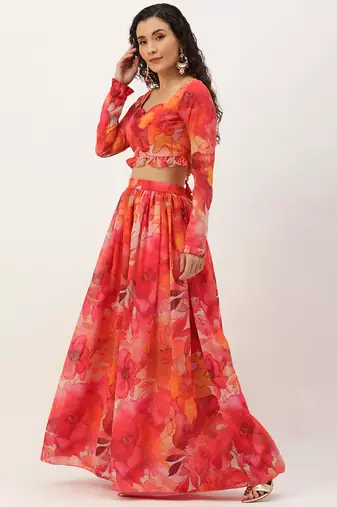 Ethnovog Ready To Wear Multicolor Digital Printed Georgette Co Ords Set