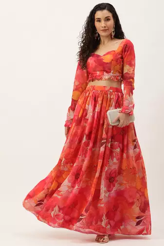 Ethnovog Ready To Wear Multicolor Digital Printed Georgette Co Ords Set