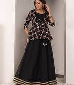 Ethnovog Ready To Wear Black Chinon Embroidered Jacket Style Lehenga Set