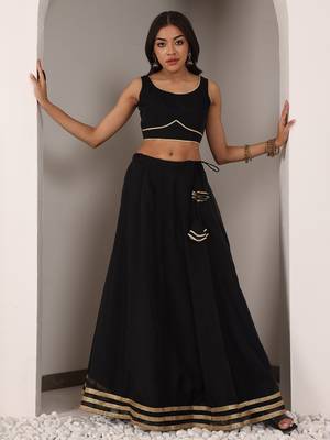 Ethnovog Ready To Wear Black Chinon Embroidered Jacket Style Lehenga Set 3