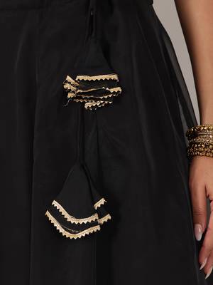 Ethnovog Ready To Wear Black Chinon Embroidered Jacket Style Lehenga Set 4