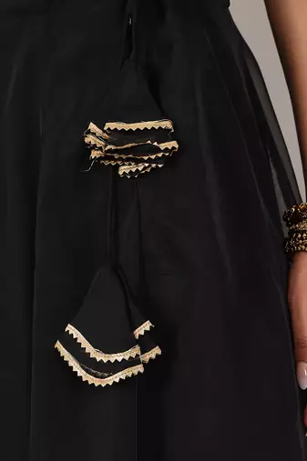 Ethnovog Ready To Wear Black Chinon Embroidered Jacket Style Lehenga Set