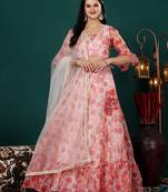 Ethnovog Ready To Wear Multicolor Digital Printed Organza Umbrella Lehenga Set