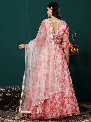 Ethnovog Ready To Wear Multicolor Digital Printed Organza Umbrella Lehenga Set 2