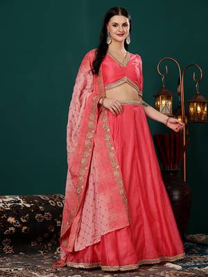 Ethnovog Ready To Wear Pink Chanderi Lehenga With Embroidered Dupatta 1