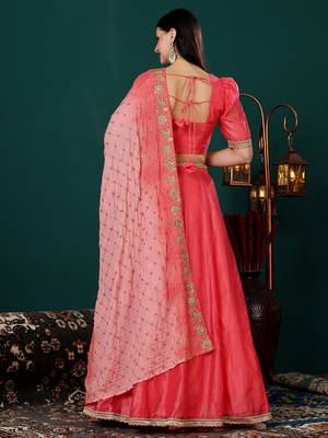 Ethnovog Ready To Wear Pink Chanderi Lehenga With Embroidered Dupatta 2
