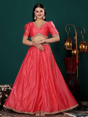 Ethnovog Ready To Wear Pink Chanderi Lehenga With Embroidered Dupatta 3