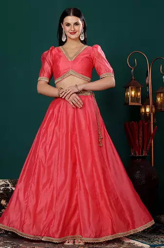Ethnovog Ready To Wear Pink Chanderi Lehenga With Embroidered Dupatta