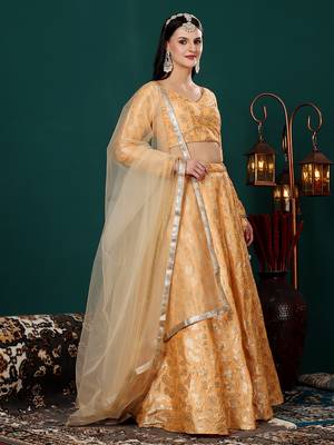 Ethnovog Ready To Wear Peach Brocade Lehenga Set 1