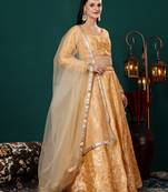 Ethnovog Ready To Wear Peach Brocade Lehenga Set