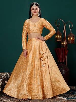 Ethnovog Ready To Wear Peach Brocade Lehenga Set 3