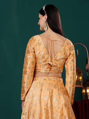Ethnovog Ready To Wear Peach Brocade Lehenga Set 4