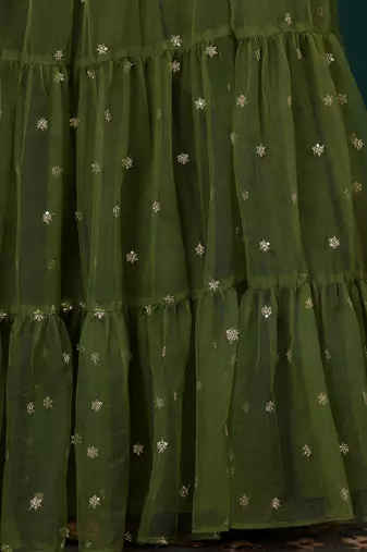 Ethnovog Ready To Wear Yellow Jacquard N Green Embroidered Lehenga Set