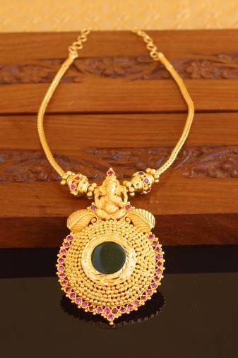 Kerala style gold plated ganesha palakka necklace